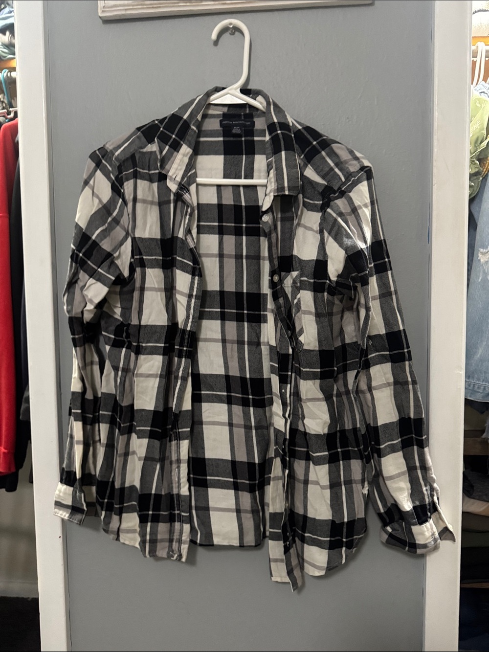American Eagle Outfitters Black & White Plaid Lightweight Shirt Jacket